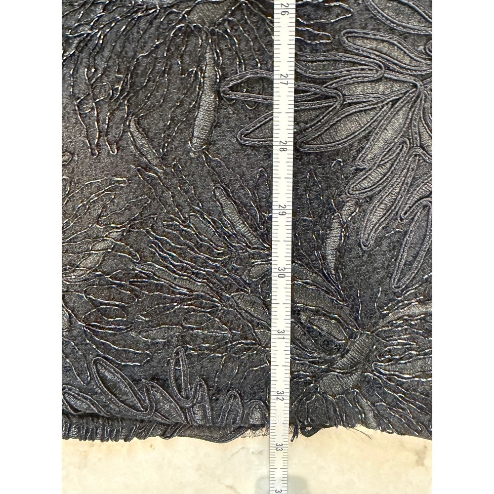 Eva Franco Beaded Black Floral Midi Skirt Velvet Waistband A-Line Size 6 Luxury - Picture 5 of 7